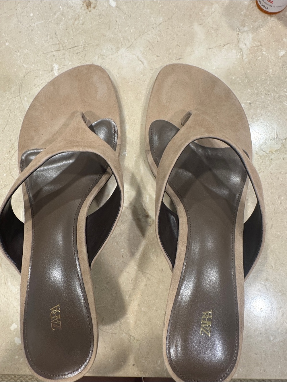 Zara Taupe Suede Toe-Loop Mules